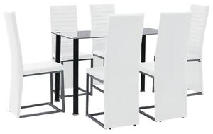 Dining Set 7 Pieces Steel and Tempered Glass Black and White