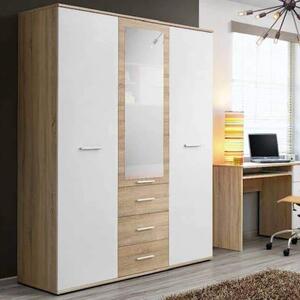 Dania Wooden Wardrobe With 3 Doors In Matt White And Oak