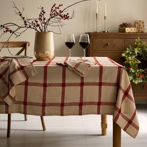 Red & Cream Check Cotton Tablecloth