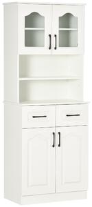 HOMCOM Kitchen Cupboard, Freestanding Storage Cabinet with 2 Adjustable Shelves, 2 Drawers and Open Counter for Living Room, Dining Room, 168cm, White