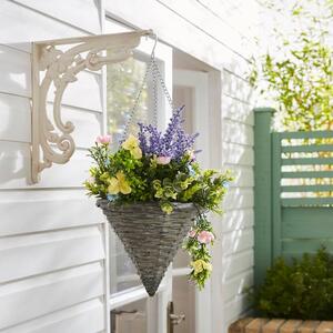 Artificial Pastel Floral Rattan Hanging Basket