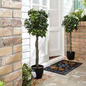 Set of 2 Artifical Bay Tree Plants in Black Pots