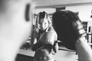 Photography Woman boxer workout with coach, massimo colombo