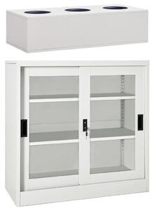 Sliding Door Cabinet with Planter Box Light Grey Steel