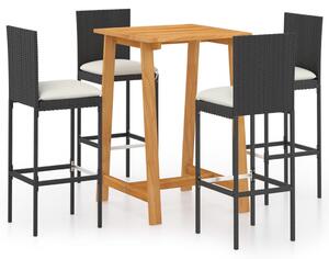 5 Piece Garden Bar Set with Cushions Poly Rattan Black