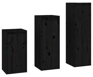 TV Cabinets 3 pcs Black Solid Wood Pine