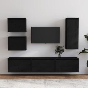 TV Cabinets 6 pcs Black Solid Wood Pine