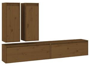 TV Cabinets 4 pcs Honey Brown Solid Wood Pine