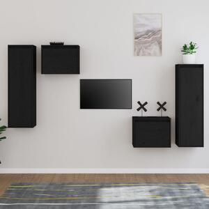 TV Cabinets 4 pcs Black Solid Wood Pine