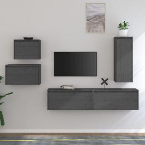 TV Cabinets 5 pcs Grey Solid Wood Pine
