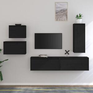 TV Cabinets 5 pcs Black Solid Wood Pine