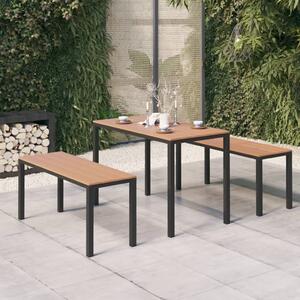 3 Piece Garden Dining Set Steel and WPC Brown and Black