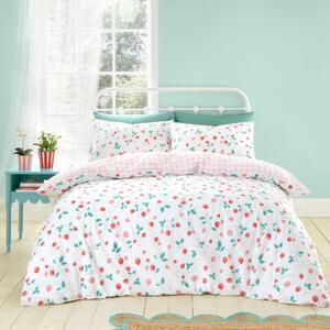 Strawberry Garden White Red Duvet Cover and Pillowcase Set Red