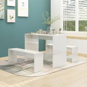 3 Piece Dining Set High Gloss White Engineered Wood