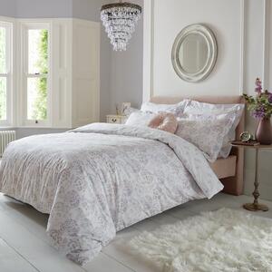 Azara Floral 100% Cotton Duvet Cover and Pillowcase Set Pink/Grey