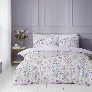 Watercoloured Floral Lilac Duvet Cover & Pillowcase Set Lilac (Purple)