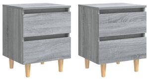 Bed Cabinets with Solid Wood Legs 2 pcs Grey Sonoma 40x35x50 cm