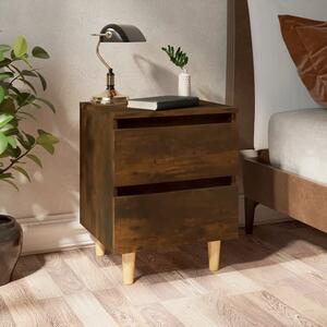 Bed Cabinet with Solid Wood Legs Smoked Oak 40x35x50 cm
