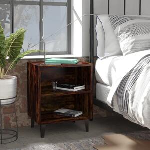Bed Cabinet with Metal Legs Smoked Oak 40x30x50 cm