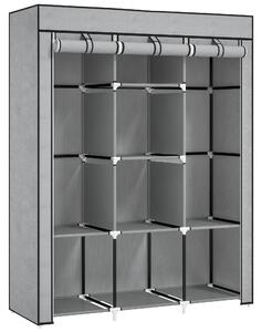 HOMCOM Fabric Wardrobe, Portable Wardrobe, Clothes Storage Unit with 8 Shelves, 2 Hanging Rods, 125 x 43 x 162.5 cm, Light Grey