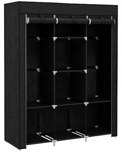 HOMCOM Fabric Wardrobe, Portable Wardrobe, Clothes Storage Unit with 8 Shelves, 2 Hanging Rods, 125 x 43 x 162.5 cm, Black
