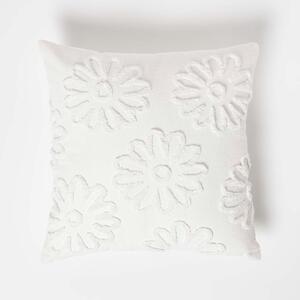 Homescapes Floral Daisy White Tufted Cotton Cushion 45 x 45 cm