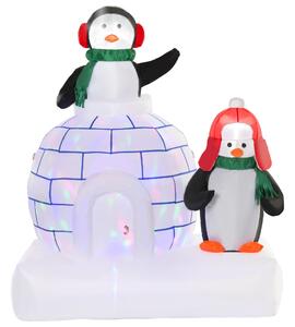 HOMCOM 1.5m Christmas Inflatables, Two Penguins Wearing a Scarf w/ Ice House Blow Up Decor Home Indoors w/ Built-in LED Lights, Garden Aosom UK