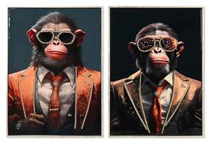 Painting Home ESPRIT polystyrene Canvas Modern Lacquered Chimpanzee 52,5 x 3 x 72,5 cm (2 Units)