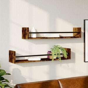 Wall Shelves with Bars 2 pcs Smoked Oak 80x16x14 cm