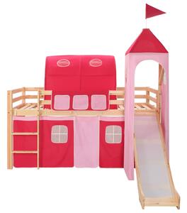 Children's Loft Bed Frame with Slide & Ladder Pinewood 208x230cm