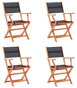 Folding Garden Chairs 4 pcs Black Solid Eucalyptus Wood and Textilene