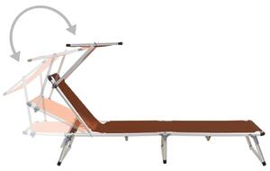 Folding Sun Lounger with Roof Aluminium and Textilene Brown