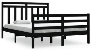 Bed Frame Black Solid Wood 135x190 cm Double