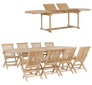 9 Piece Garden Dining Set 180-280x100x75 cm Solid Teak Wood