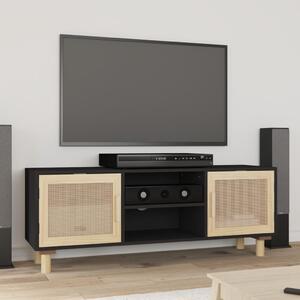 TV Cabinet Black 105x30x40 cm Solid Wood Pine&Natural Rattan