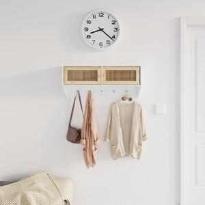 Wall-mounted Coat Rack White Engineered Wood and Natural Rattan