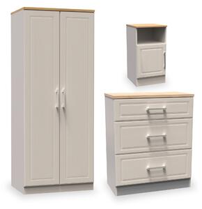 Talland 3 Piece Bedroom Set | White Grey Taupe | Wardrobe Chest Bedside