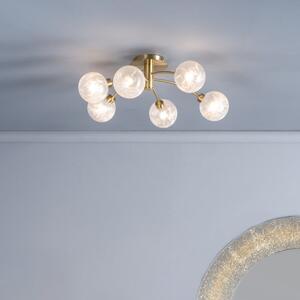 Dar AVA6441 Avari 6 Light Semi Flush Ceiling Light In Brass With Frosted Glass