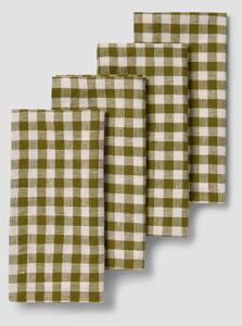 Botanical Green Gingham Linen Blend Napkins Set of 4 | 45 x 45cm | Piglet in Bed