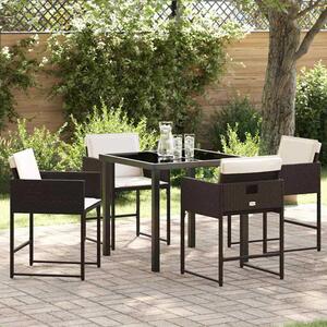 Yavion Garden Poly Rattan 80cm Dining Table with 4 Chairs in Brown