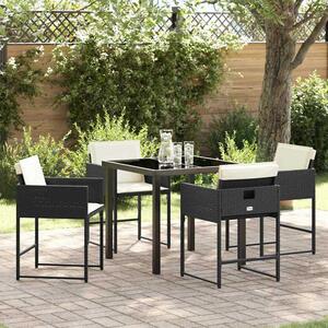 Yavion Garden Poly Rattan 80cm Dining Table with 4 Chairs in Black and Cream