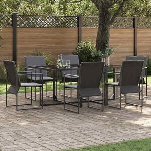 Yoreto Garden Tempered Glass Dining Table with 6 Chairs in Black