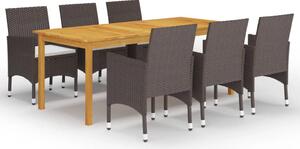 7 Piece Garden Dining Set with Cushions Brown
