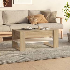 Coffee Table White and Sonoma Oak 102x55x45 cm Engineered Wood