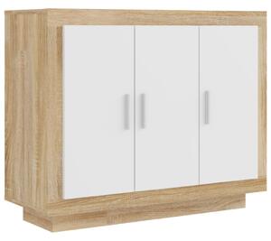 Sideboard White and Sonoma Oak 92x35x75 cm Engineered Wood