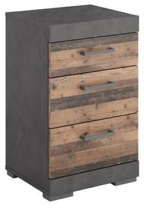 FMD Bedside Table with 3 Drawers Grey and Old Style
