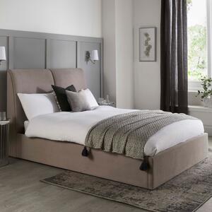 Mcallen Velvet Ottoman Storage Double Bed In Natural