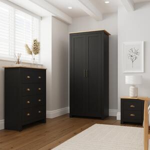 Loftus Wooden Bedroom Furniture Set With 2 Doors Wardrobe In Black And Oak