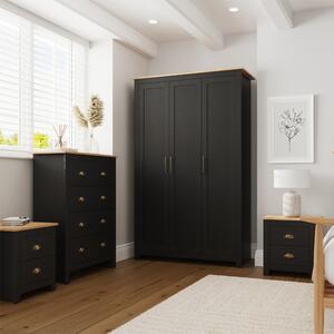 Loftus Wooden Bedroom Furniture Set With 3 Doors Wardrobe In Black And Oak