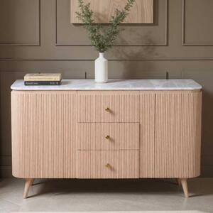 Attalla White Marble Top Sideboard With 2 Doors 3 Drawers In Natural